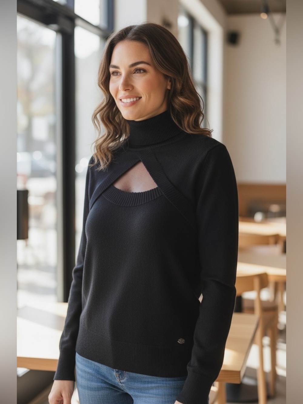 CHANEL Black Turtleneck Long Sleeve Cashmere Sweater size 40